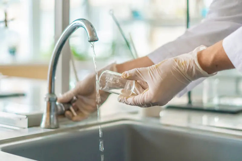 Commercial kitchen faucet with treated water